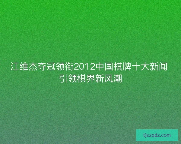 江维杰夺冠领衔2012中国棋牌十大新闻 引领棋界新风潮