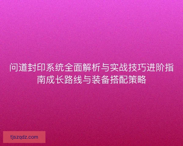 问道封印系统全面解析与实战技巧进阶指南成长路线与装备搭配策略