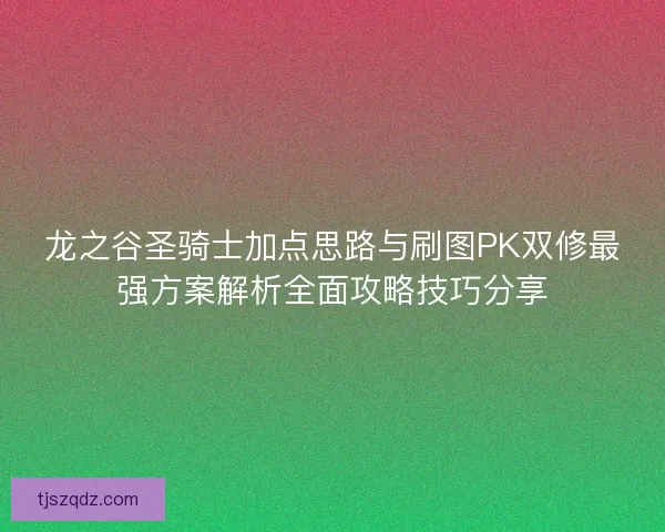 龙之谷圣骑士加点思路与刷图PK双修最强方案解析全面攻略技巧分享